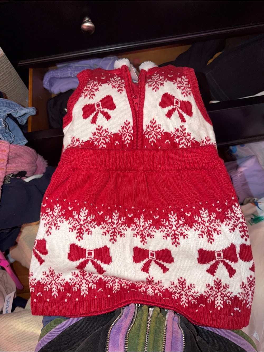 Girls' Red & White Bow Knit Skirt and Vest Set